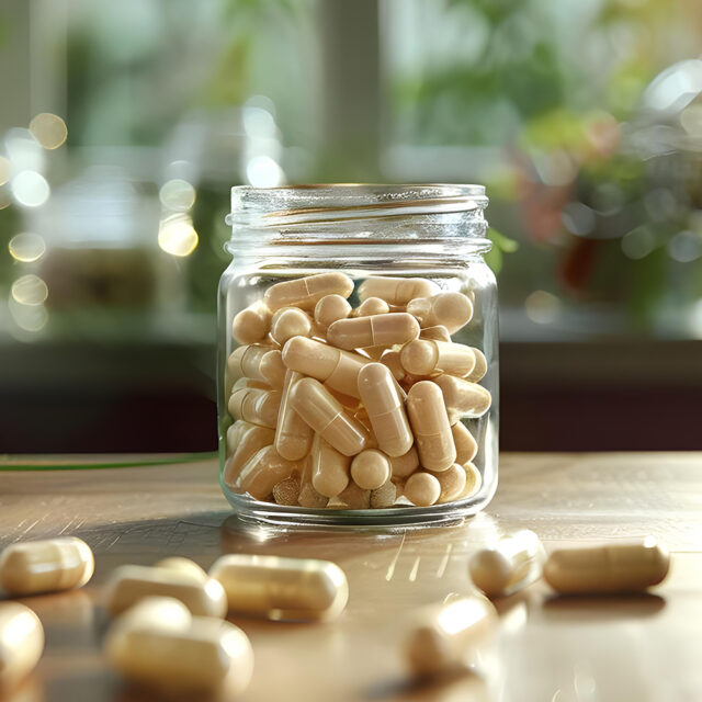 Glasbehälter mit Pulverkapseln