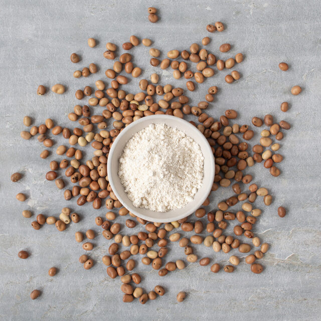 Schale mit Favabohnenmehl, drumherum Favabohnen